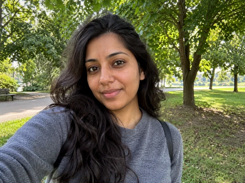 Generated daylight portrait in a park — 100% strength