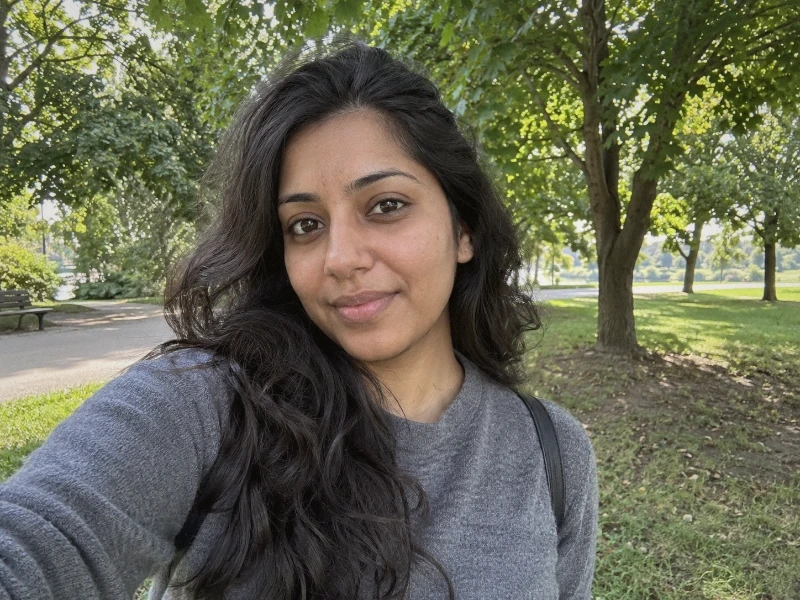 Generated daylight portrait in a park — 100% strength